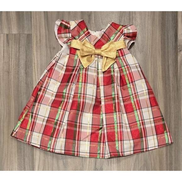 Bonnie Baby Other - Enchanting Bonnie Jean Christmas Dress with Oversized Gold Bow - Size 24 Months